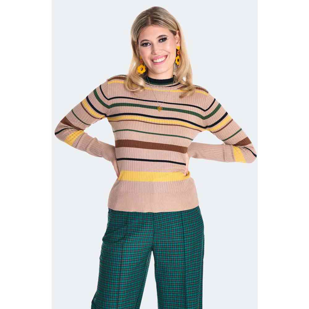 Voodoo Vixen - 70s Brown Stripe Sweater/trui - Beige